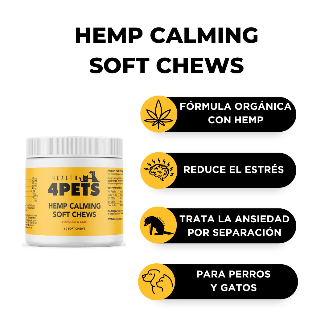 Health 4 Pets Hemp Calming Soft Chews para Perros y Gatos, 60 ct