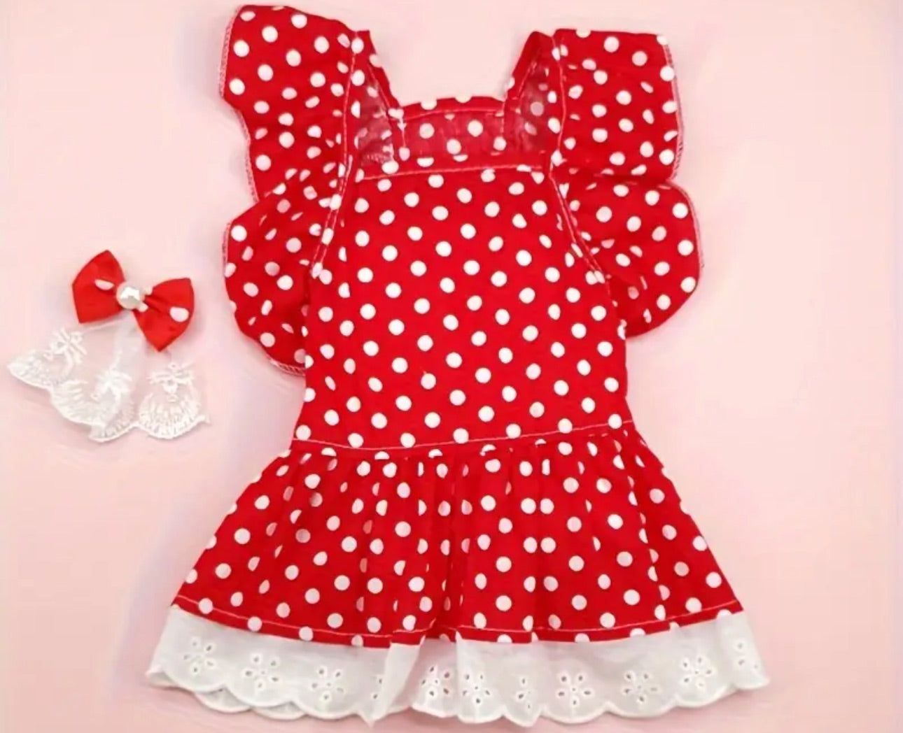 Red dress with small dots for dogs