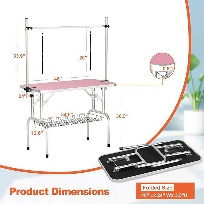 GHD 45"-46" GROOMING TABLE FORDABLE W/OVERHEAD/ TRAY - Mascotito PR