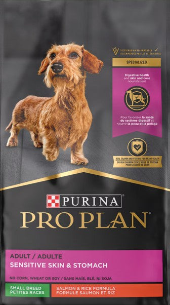 Fórmula de salmón y arroz para adultos de razas pequeñas con piel y estómago sensibles de Pro Plan Adult Sensitive Skin & Stomach - Mascotito PR