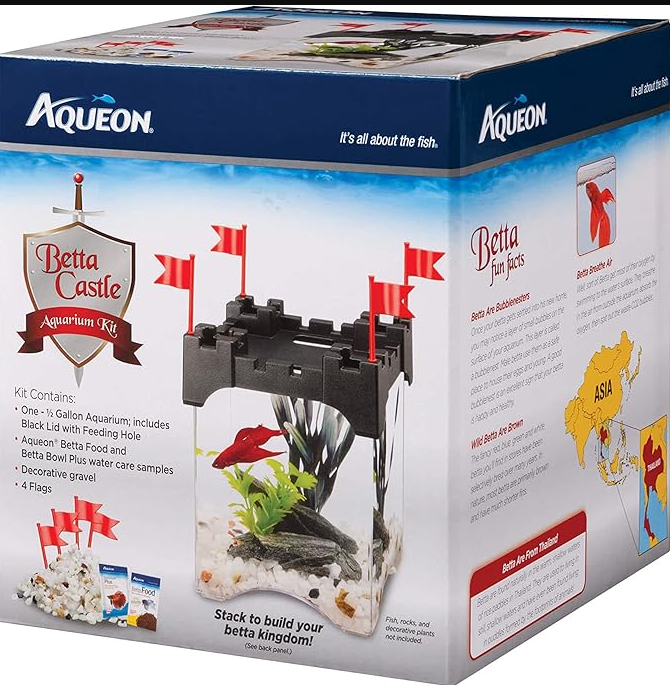Aqueon Betta Castle Aquarium Fish Tank Kit, Black, Half Gallon