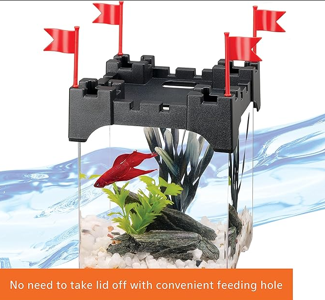 Aqueon Betta Castle Aquarium Fish Tank Kit, Black, Half Gallon