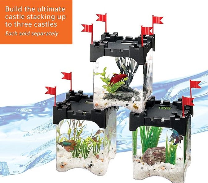 Aqueon Betta Castle Aquarium Fish Tank Kit, Black, Half Gallon