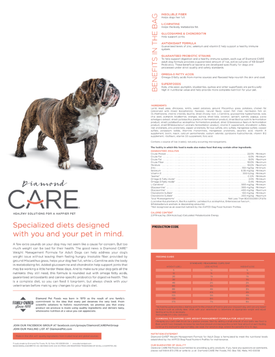WEIGHT MANAGEMENT FORMULA FOR ADULT DOGS 8lbs