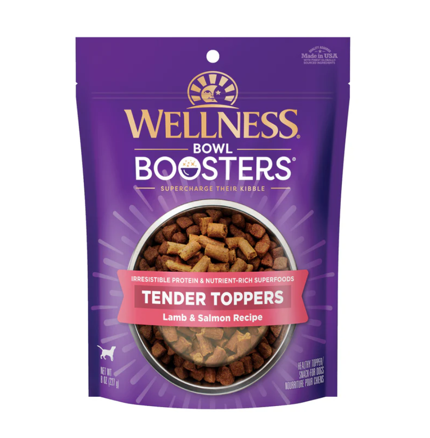 Wellness Bowl Boosters Tender Toppers Natural Grain Free Dog Food Topper Lamb & Salmon Recipe 8oz Bag