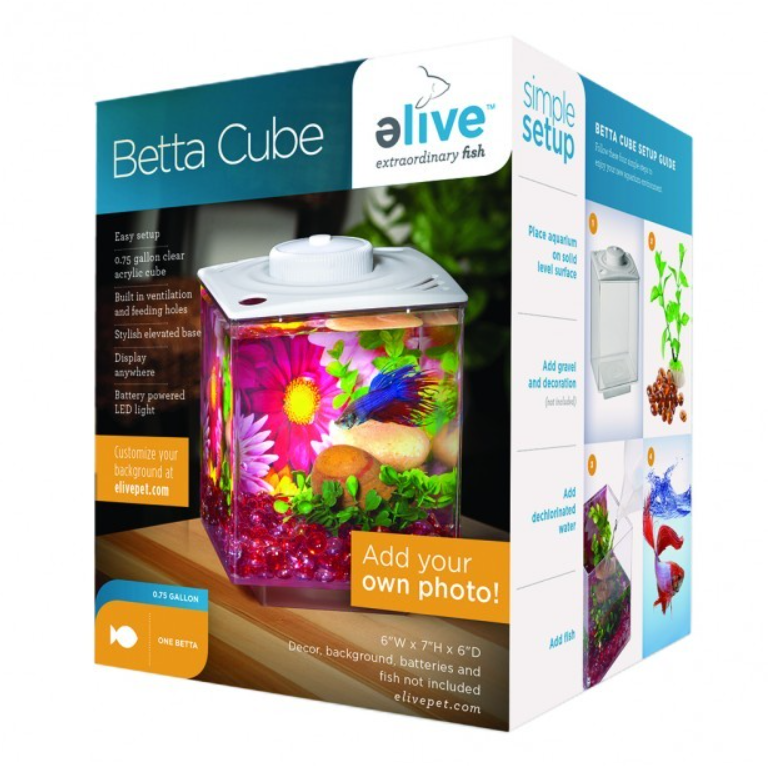 ELIVE Betta Cube with Led Light Black, 0.75 gallon