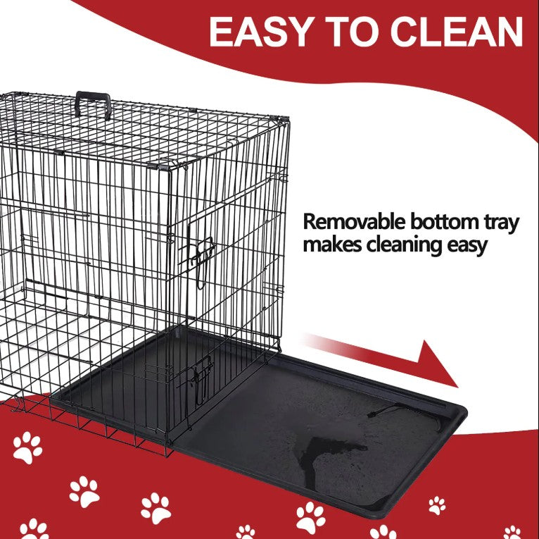 Double Door Pet Dog Kennel Crate with Black Metal Foldable Heavy Duty - Mascotito PR