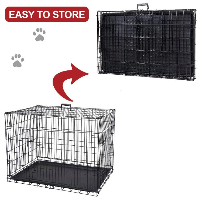 Double Door Pet Dog Kennel Crate with Black Metal Foldable Heavy Duty - Mascotito PR
