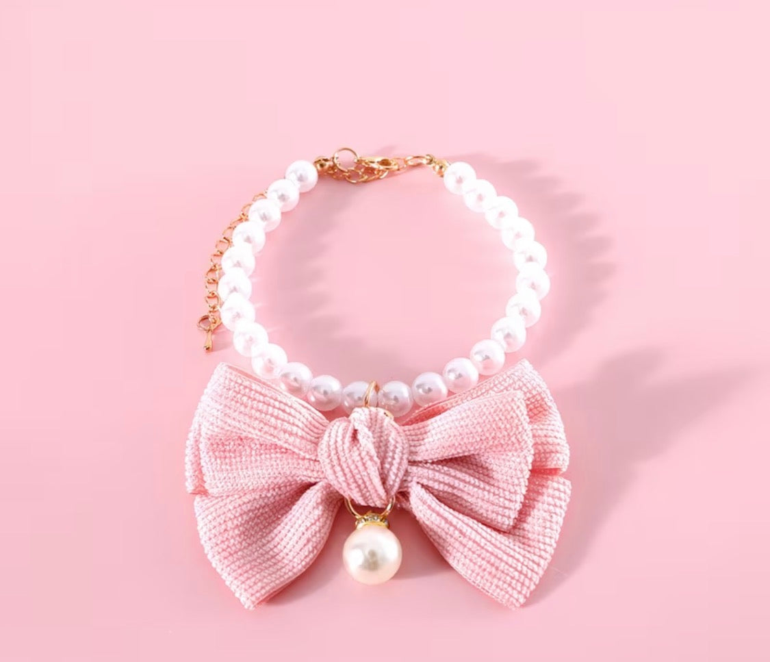 Pearl Bow Pet Collar – Collar de Perlas con Lazo
