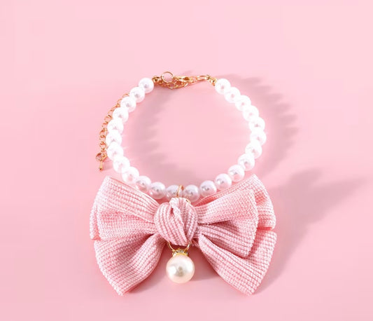 Pearl Bow Pet Collar – Collar de Perlas con Lazo