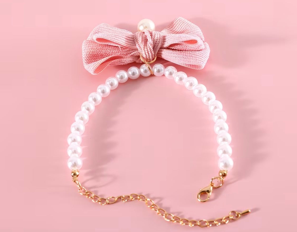 Pearl Bow Pet Collar – Collar de Perlas con Lazo