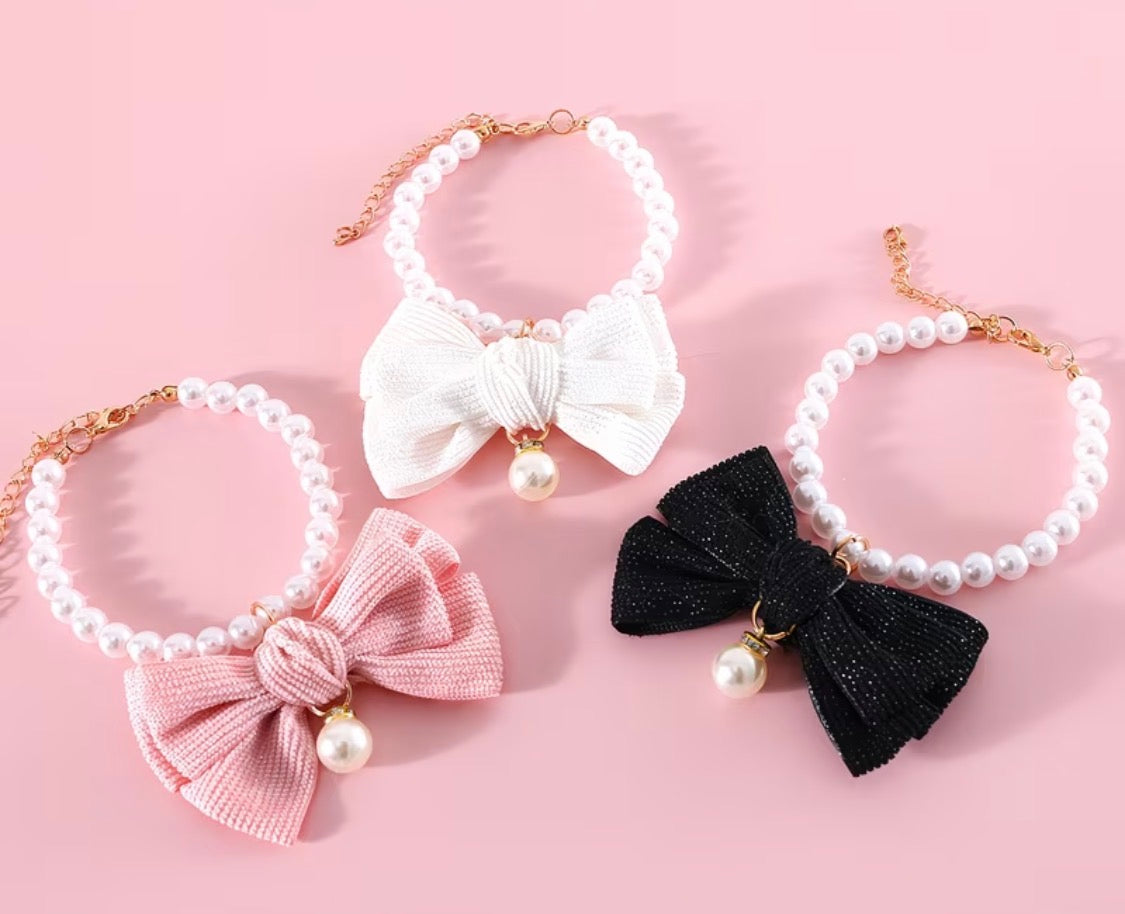 Pearl Bow Pet Collar – Collar de Perlas con Lazo