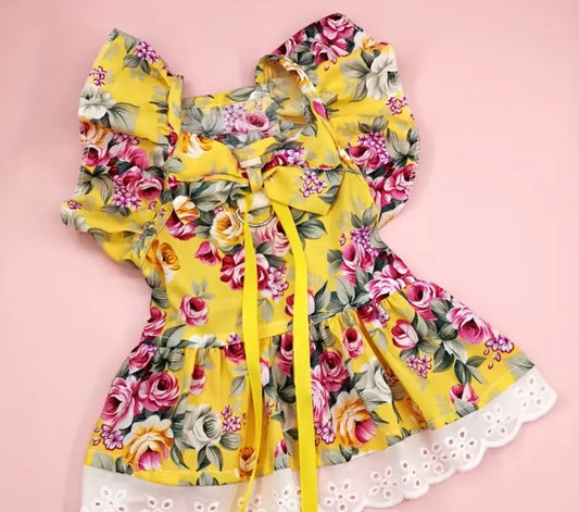 Yellow Dress with Flowers for dogs