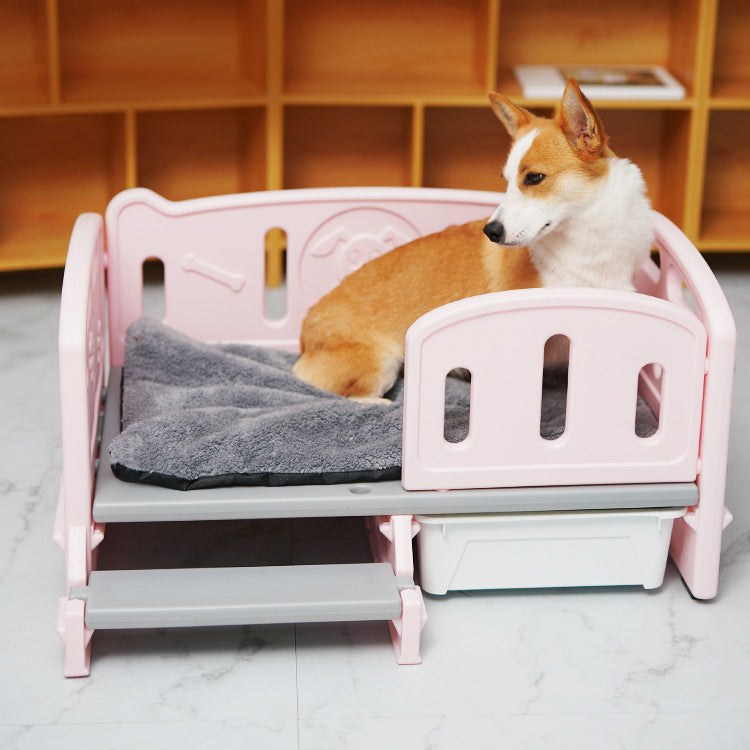 Cama Elevada Multifuncional para Mascotas con Escalón