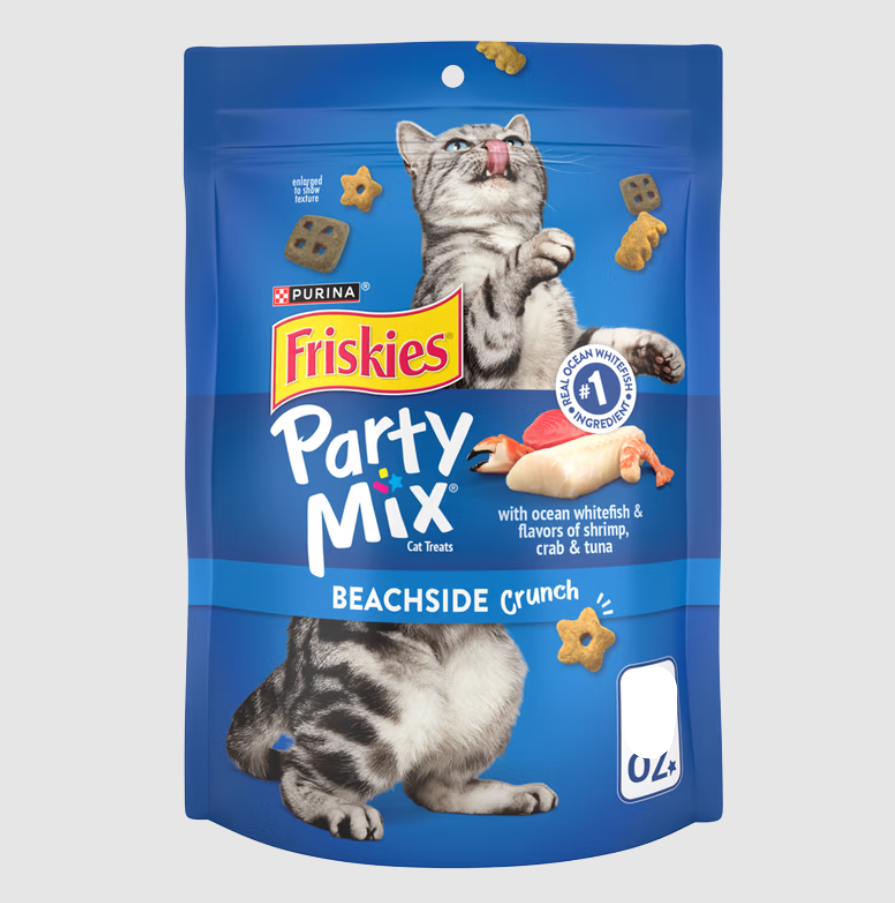 Friskies Party Mix Beachside Crunch With Ocean Whitefish & Flavors of Shrimp, Crab & Tuna Cat Treats