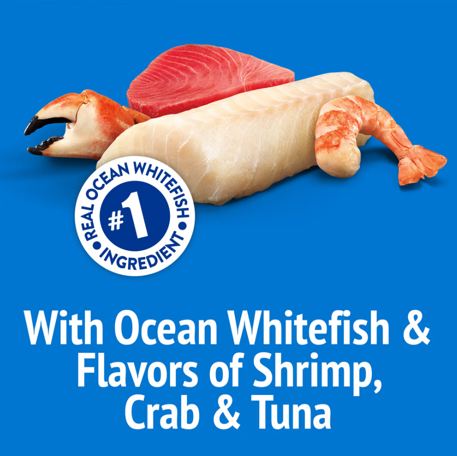 Friskies Party Mix Beachside Crunch With Ocean Whitefish & Flavors of Shrimp, Crab & Tuna Cat Treats