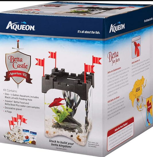 Aqueon Betta Castle Aquarium Fish Tank Kit, Black, Half Gallon