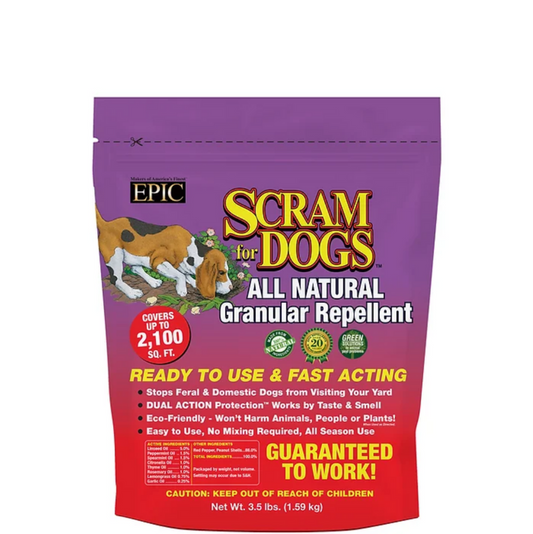 EPIC Scram for Dogs All Natural Ready To Use Outdoor Granular Animal Repellent Resealable Bag, 3.5lbs