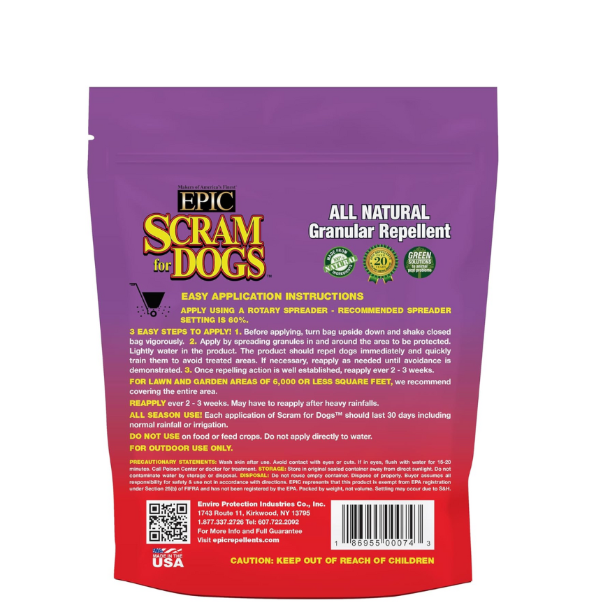 EPIC Scram for Dogs All Natural Ready To Use Outdoor Granular Animal Repellent Resealable Bag, 3.5lbs