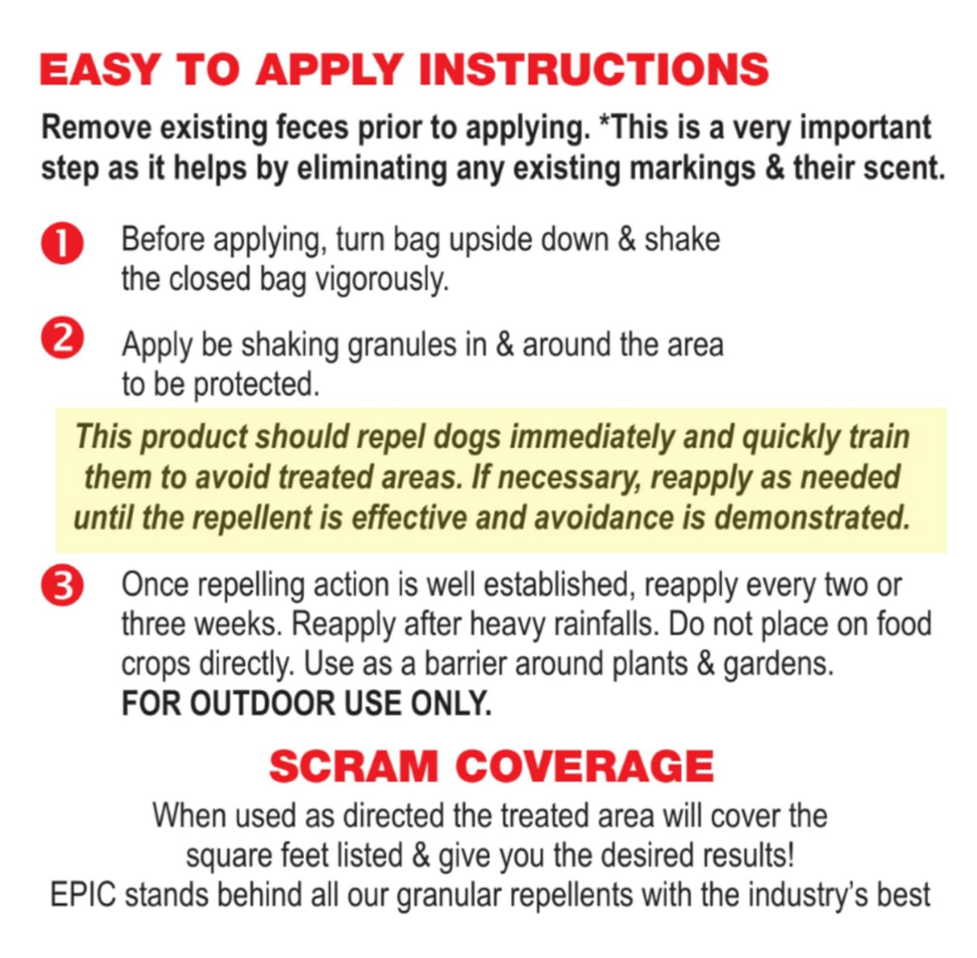 EPIC Scram for Dogs All Natural Ready To Use Outdoor Granular Animal Repellent Resealable Bag, 3.5lbs
