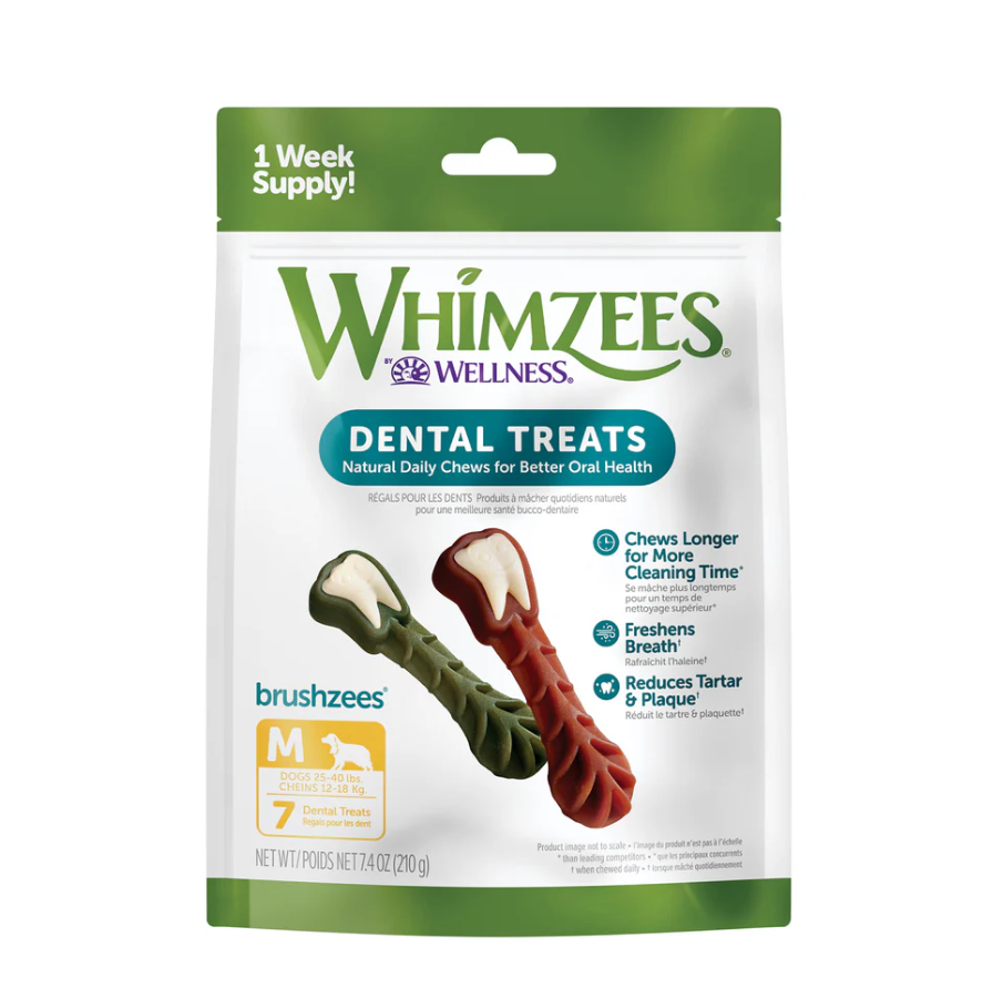Whimzees Brushzees (M) Medium Dental Chews Treats 7 ct