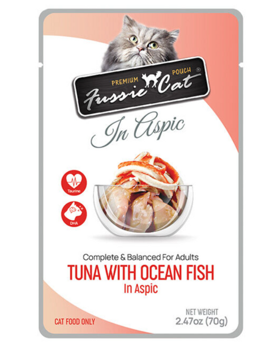 Fussie Cat Premium Pouch in Aspic - Tuna with Ocean Fish in Aspic - 2.47 oz