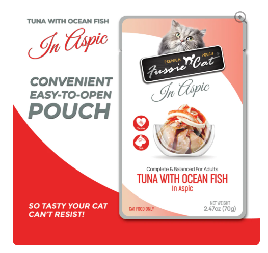 Fussie Cat Premium Pouch in Aspic - Tuna with Ocean Fish in Aspic - 2.47 oz
