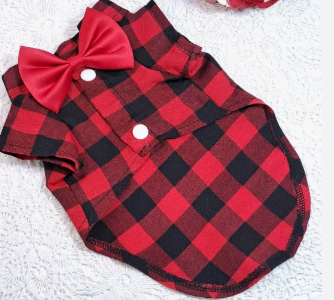 Plaid Puppy Shirt with Bow