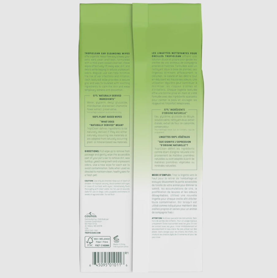 TropiClean Cleansing Ear Wipes, 50ct