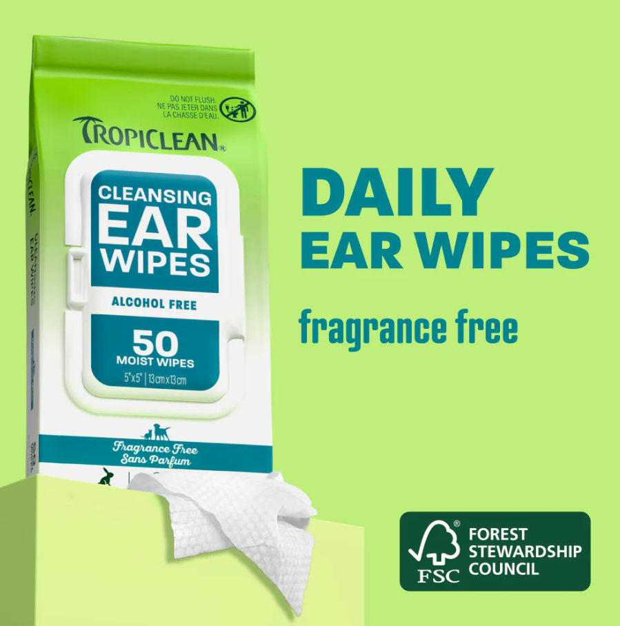 TropiClean Cleansing Ear Wipes, 50ct