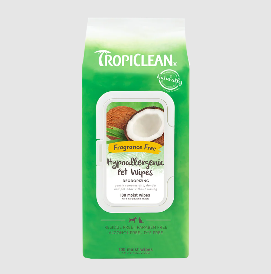 TropiClean Hypoallergenic Pet Wipes, 100ct