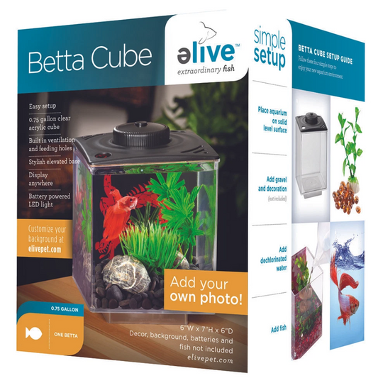 ELIVE  Betta Cube with Led Light Black, 0.75 gallon